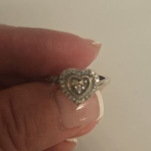 Elegant Silver with Gold Accent Heart Ring Size 6
